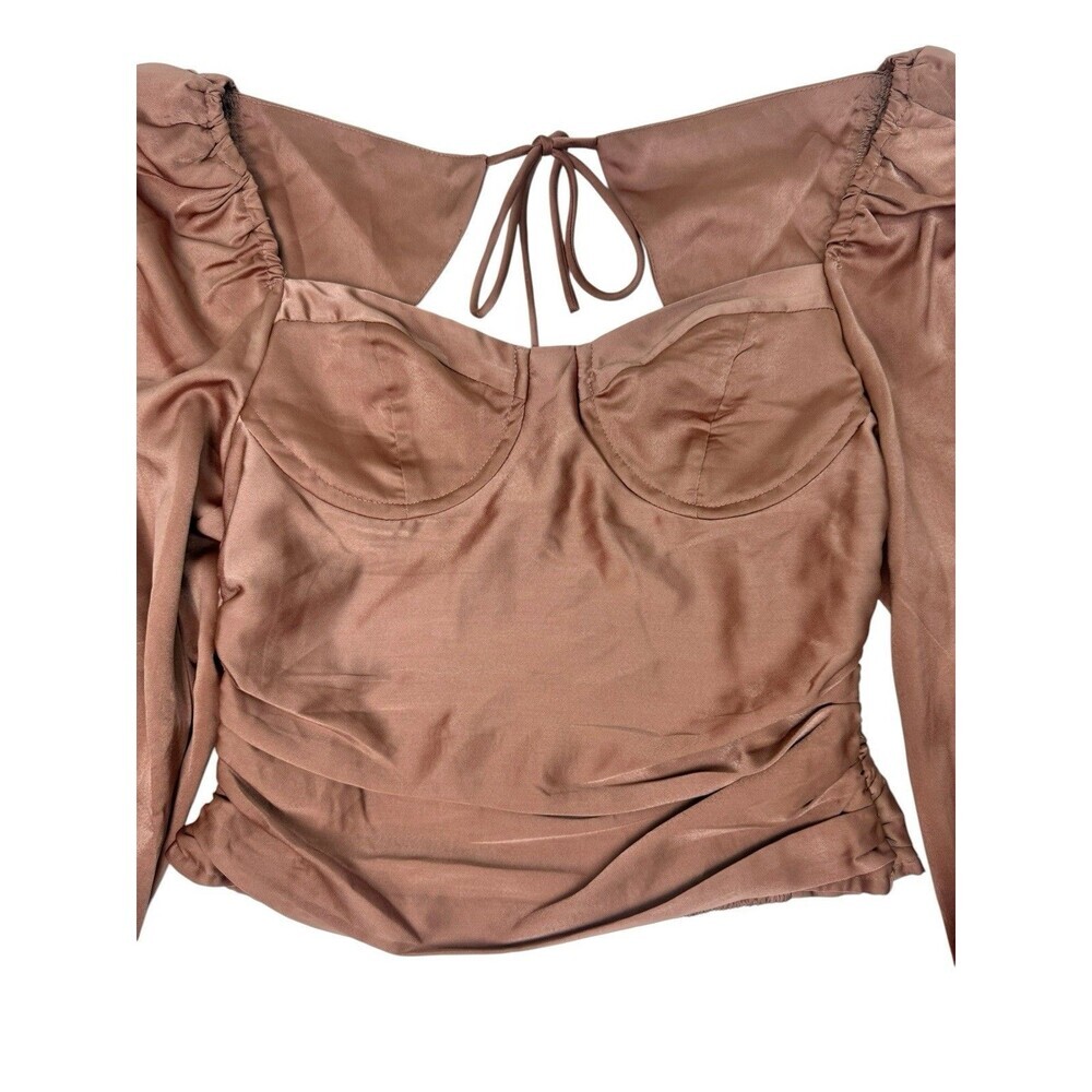 ASTR The Label Satin Puff Sleeve Crop Top Dark Blush Size L Going Out Sexy Chic - Picture 2 of 8